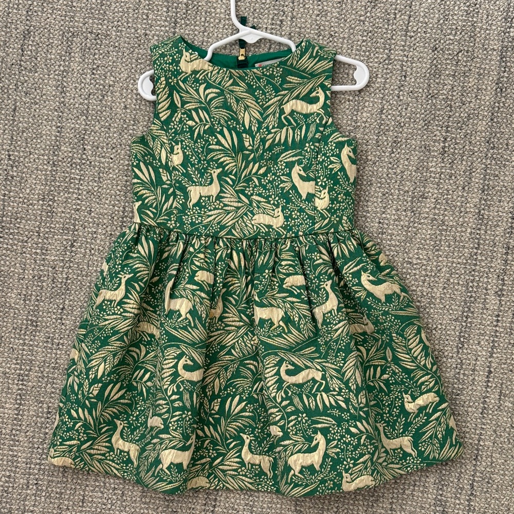 Holiday Crewcuts Green and Gold Brocade Formal Kids Dress